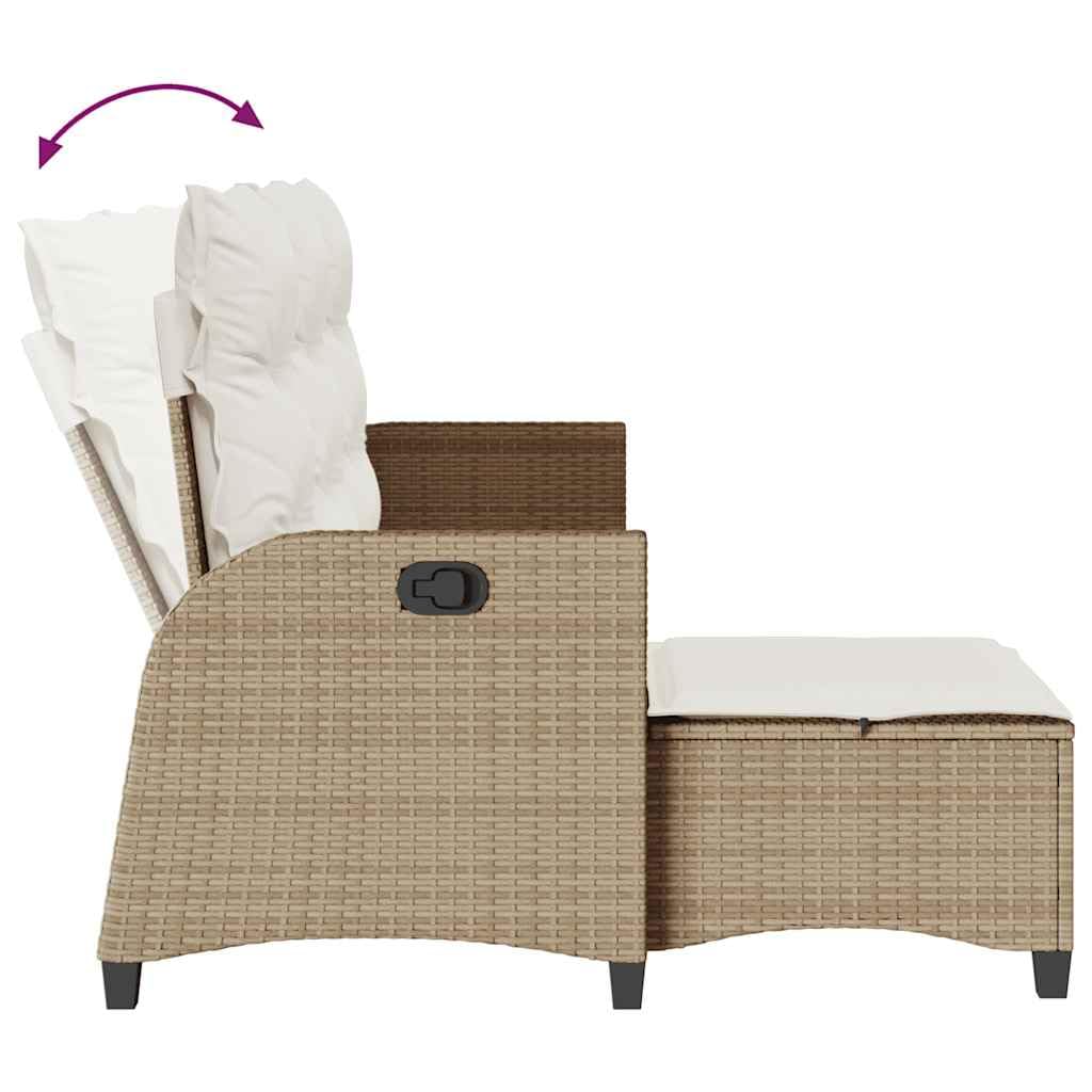 Divano da Giardino con Funzione Reclinabile, Set Angolare in Polyrattan Beige, Struttura Resistente, Cuscini Rimovibili, Salotto da Giardino Esterno,Beige, 176 x 138/125 x 83/91 cm