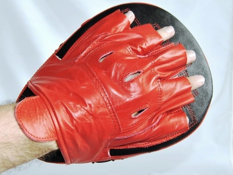 Handpratze Profi - Echtleder - gekrümmte Form - rot-schwarz - Boxen, Kickboxen, Karate