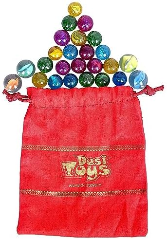 Desi Toys Marble Balls | Set of 24 Marbles | 4 Big Shooter | Kanche | Golilu | Goli | Multicolor | Traditional Nostalgic Indian Game | Outdoor Games for Kids | Made in India Toys