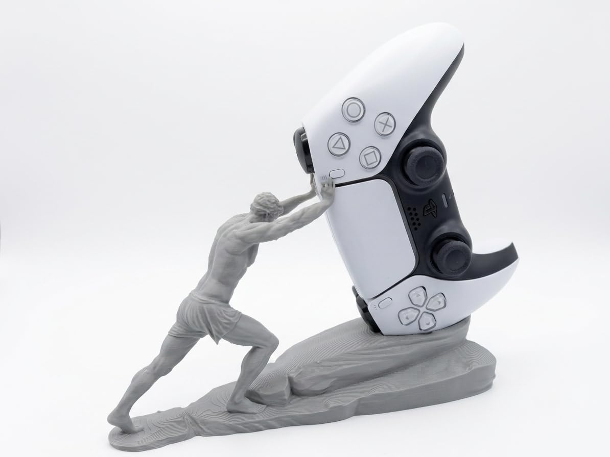 impresion studio warrior gaming controller stand | 3d printed pla display holder for wireless gaming controllers | decorative desk organizer | grey