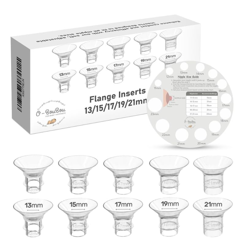 10 insertos de brida sin BPA 13/15/17/19/21mm - Compatible con brida de 24mm Momcozy S9/S12 Pro M5 /Nullie/KISSBOBO/Medela/Philips/Bellababy- Con tarjeta de medida para tetinas