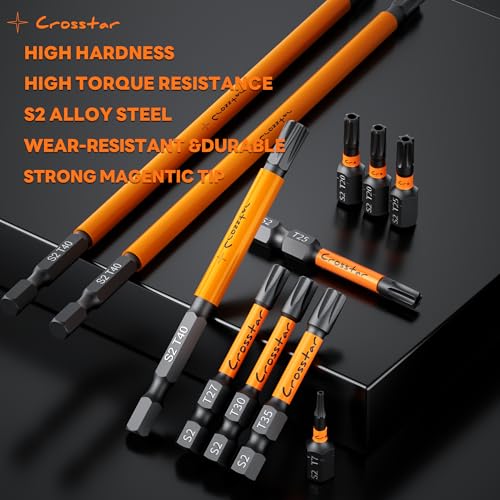 Image of Crosstar 20 Pcs TT25 Impact Torx Bit Set, S2 Steel Magnetic Security Star Bits, Tamper Proof Torx Screwdriver Bits with CNC Tips for Drill /Driver, Automotive, Woodworking & Home Repair