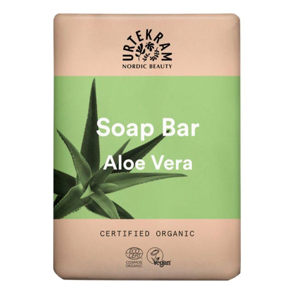 Urtekram Aloe Vera Solid Soap, 100g, Gentle Natural Soap with Organic Aloe Vera, 99.9% Natural Ingredients, Palm Oil Free, Moisturizing, Vegan, for All Skin Types [Amazon-developed Certification] Compact by Design