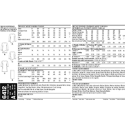 New Look Patterns Misses' Easy Knit Dress And Tunics With Scarf Size: A (8-10-12-14-16-18-20), 6412 #TOP2