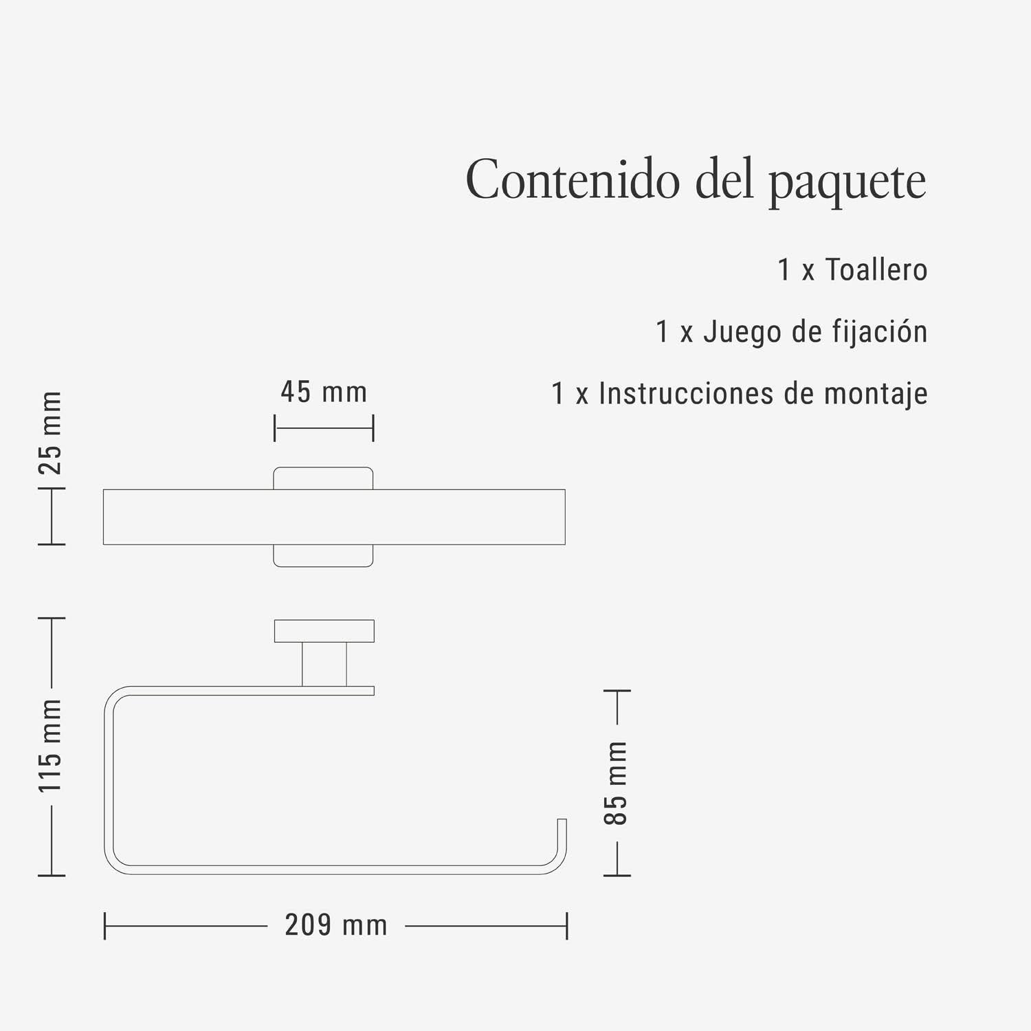 Villeroy & Boch Elements Striking, toallero, Barra para Toallas de latón para Montaje en Pared en el baño, toallero para Secado rápido, Cuadrado, Longitud 209 mm – Oro Cepillado