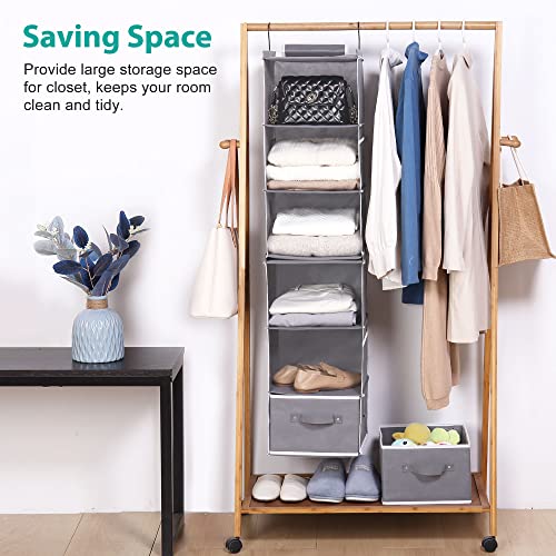 Ropesmart 6-Shelf Hanging Closet Organizer Storage With 2 Drawers & Side Pocket, Two 3-Shelf Separable Hanging Storage Shelves For Closet & Rv, Dorm Room And Baby Nursery Closet Organization #TOP3