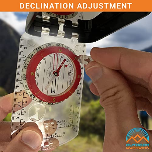 Outdoor Guardian Luminous Orienteering Compass With Survival Whistle - Multifunction Baseplate Sighting Hiking Led Light, Adjustable Declination, & Clinometer For Hiking/Camping/Orienteering, Black #TOP5
