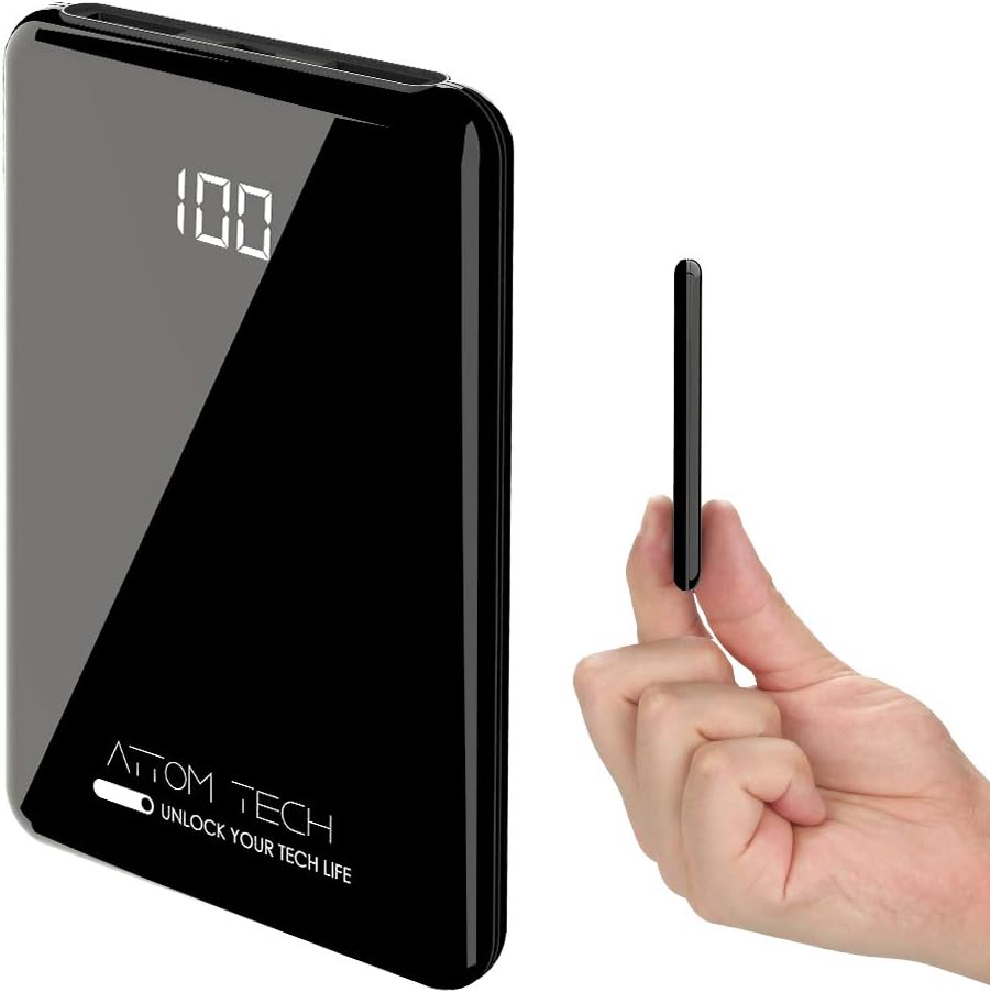 Ultra Compact Power Bank with LCD Battery Display, Super Slim 5000-mah Dual USB Outputs, Pocket Size Mini Portable Charger External Phone Battery Pack Small,Emergency Phone Power Backup