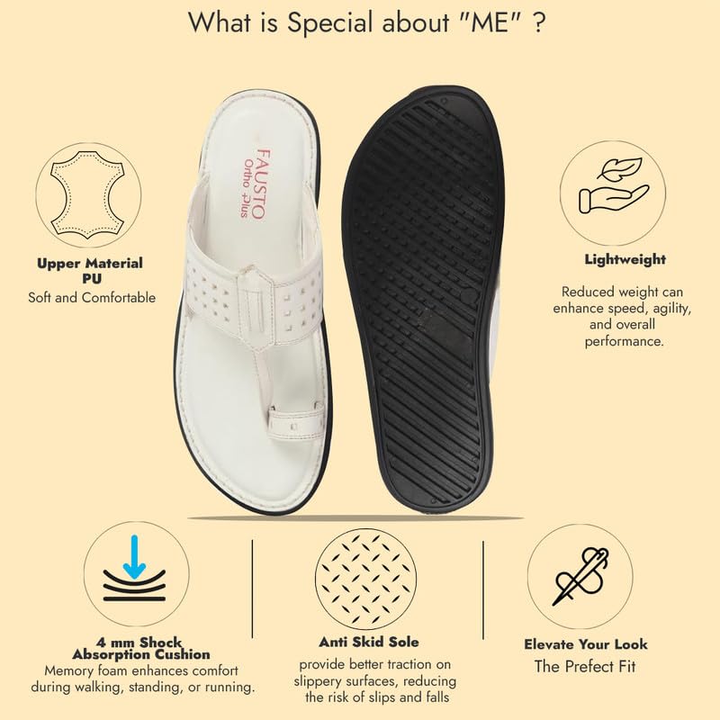 Image of FAUSTO Men Casual Outfit Kolhapuri Toe Ring Strap Ortho Slippers | Memory Cushioned Footbed | Ultra Lightweight and Comfort Slip On Slipper