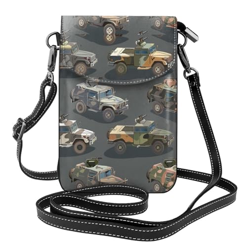 Mexpekil Bolso cruzado de cuero para mujer, bolso cruzado para teléfono, impermeable, cartera pequeña para mujer, Vehículos del ejército, coche, Talla única