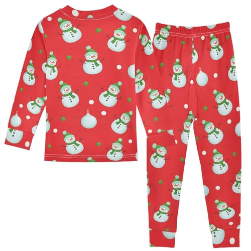 Pajama Sets Long Sleeve Snowman Pattern on Red Soft Comfy Sleepwear 2 Piece PJS 3-8T3