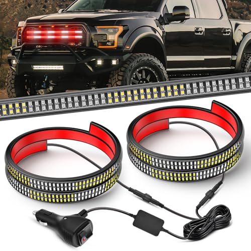 Image of Nilight 2PCS 24 inch Truck Grille Strobe Lights Strip 384 LED Emergency Light Red White Flexible Side Flashing Warning Caution Safety Waterproof Lighting Kit for Trucks Tow Plow Construction Vehicles