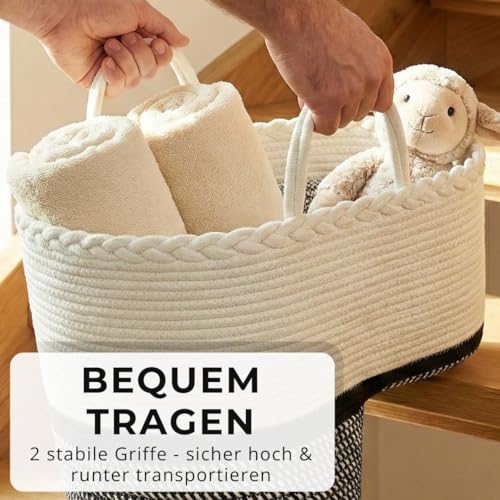 Treppenkorb aus 100% Baumwolle – handgemacht & robust | formstabile Treppentasche & Treppen Korb für Ordnung | Tragegriffe, ideal für Wäsche, Spielzeug & Decken | Treppenkorb Stufenkorb (stair basket)