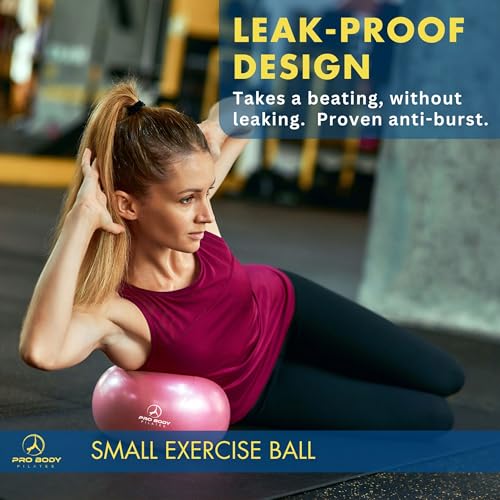 ProBody Pilates Small Exercise Ball with Pump - 9 Inch Workout Ball for Stability, Barre, Yoga, Core & Physical Therapy, Home Gym & Office Use (Pink) - Thumbnail 3