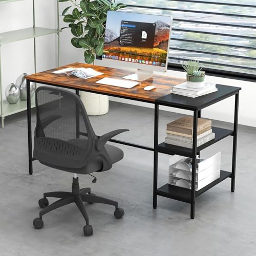 Image of 120 cm Computer Desk for Home Office | Study Writing Table with Multi-Storage Shelves | Study Table for Home | Gaming Setup | Wooden PC Table | Space-Saving Setup | Rustic Brown | 120x60x75cm