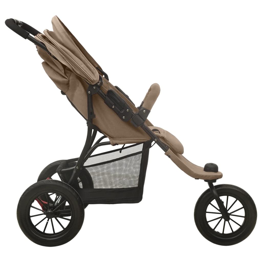 Poussette 3 Roues, Poussette Tout-terrain Campagne de Jogging Pliable pour bébé Taupe Acier