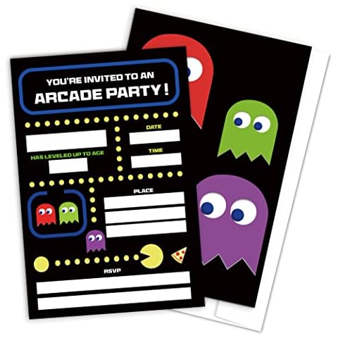 QOFO Arcade Game Party Invite Cards-Set of 20 With Envelopes,Game Themed Birthday Party,Birthdays Party Decorations And Supplies-YQC07 Cover