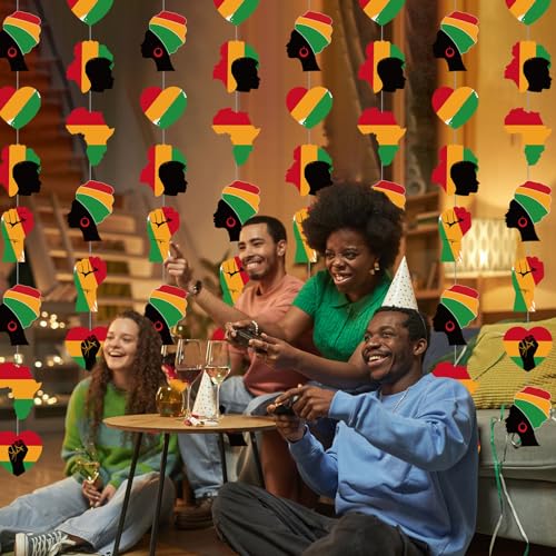 Image of Spakon 8 Pcs Juneteenth Garlands Decoration Juneteenth Day Hanging Banner African American Red Yellow Black and Green Paper Cutouts for 1865 Freedom Day June 19th Holiday Party Supplies