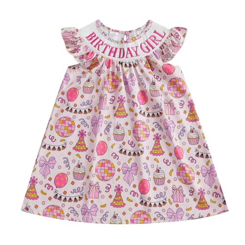 Socutebabe First 2nd 3rd 4th 5th Birthday Outfit Girl Smocked Birthday Dress Toddler Birthday Outfits for Girls (Bow Pink, 2-3 Years)