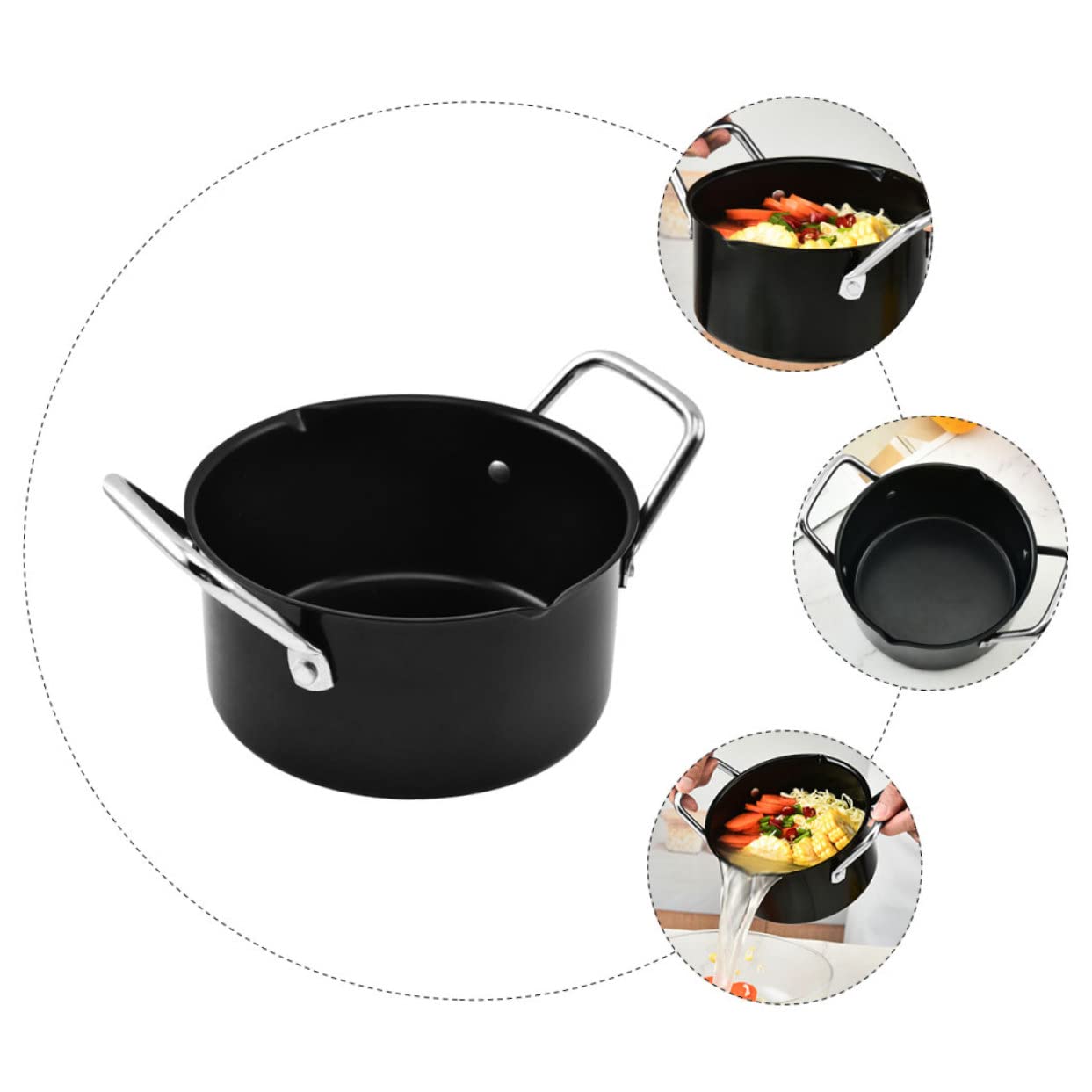 BCOATH Camping Pan Set Soup Pot Non-Stick Cookware Stainless Steel Saucepan Handle Stew Pot Lightweight for Outdoor Use