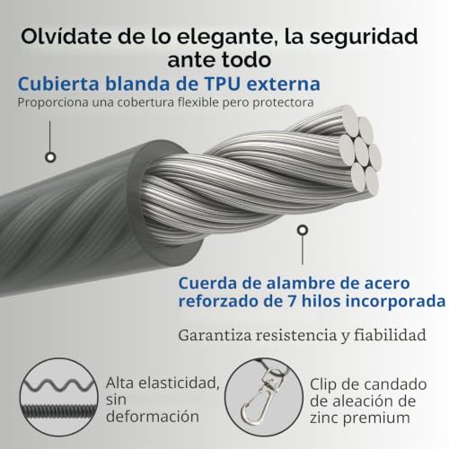 Cordón para teléfono elástico y anticaidas con conector metálico plano 2
