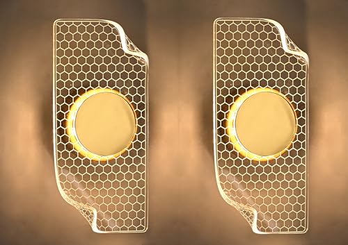 Image of Groeien Pack of 2 | 15watt LED Sconce Honeycomb Pattern Modern Transparent Indoor Home Acrylic Wall Lamp for Bedroom, Livingroom, Indoor- Warm White (Honeycomb-wall, 2)