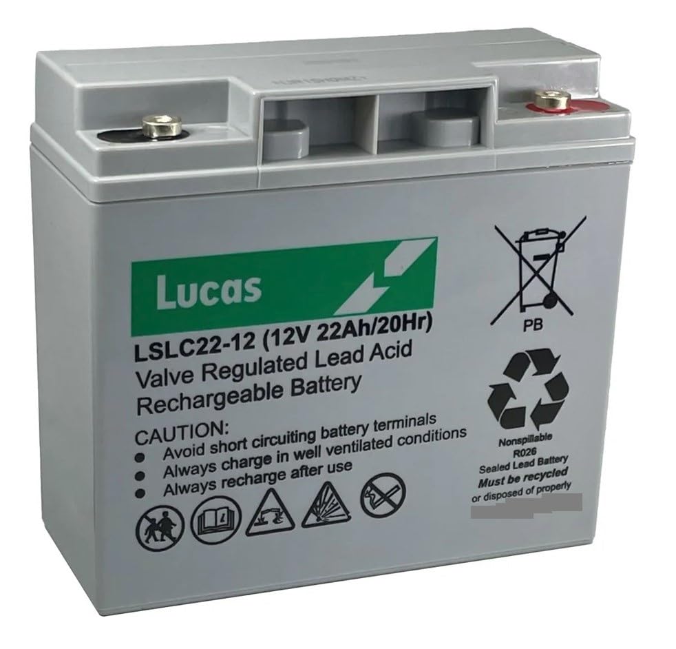 Lucas LSLC22-12 12V 22AH (17AH 18AH 19AH 20AH 21AH) VRLA AGM Sealed Rechargeable Battery for Golf Trolley, Mobility Scooters & Wheelchairs