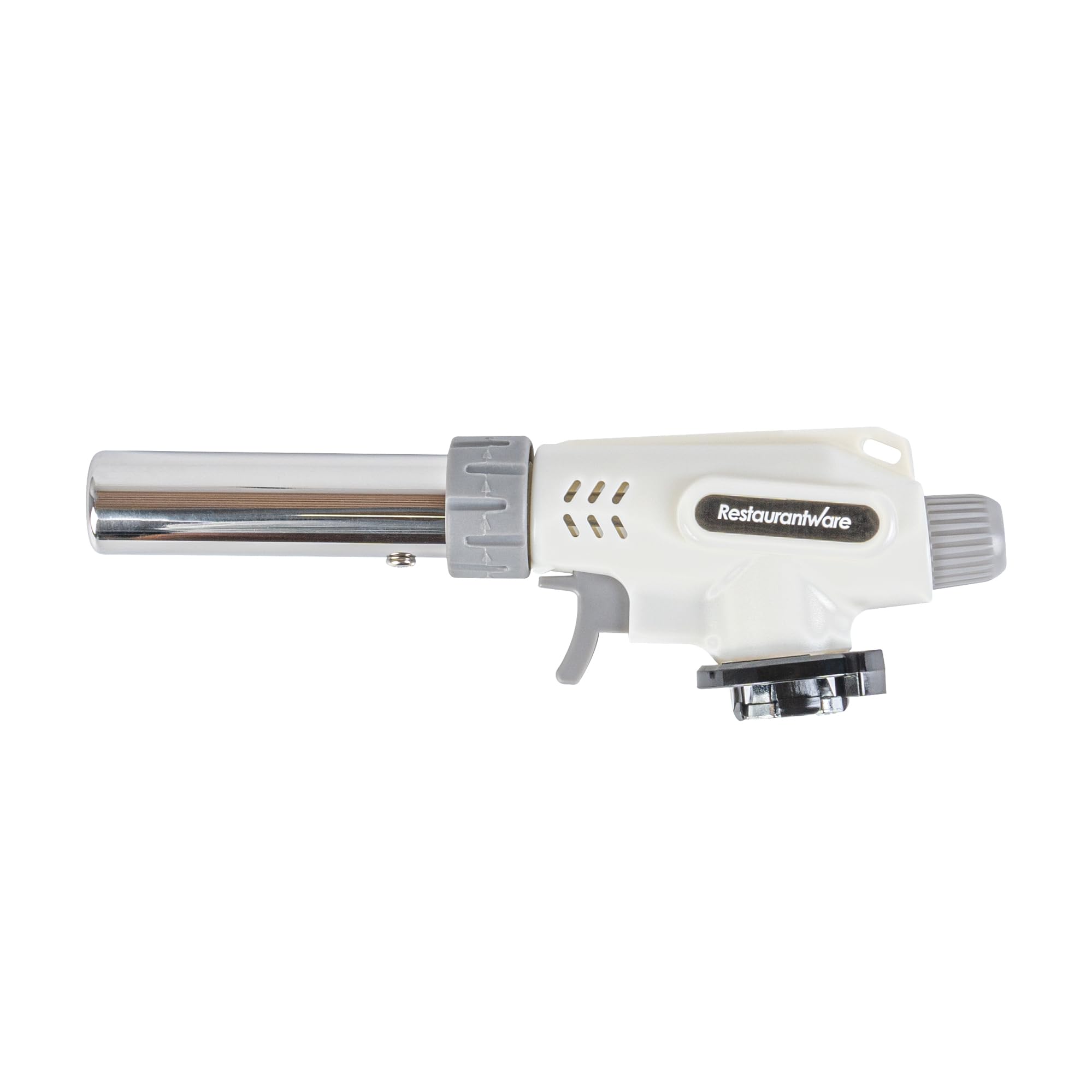 Restaurantware -RW Pyro Creme Brulee Antorcha con llama ajustable, 1 soplete culinario recargable, tanque de gas butano no incluido, sin acampanado, blanco, para hornear, cocinar, barbacoa y más