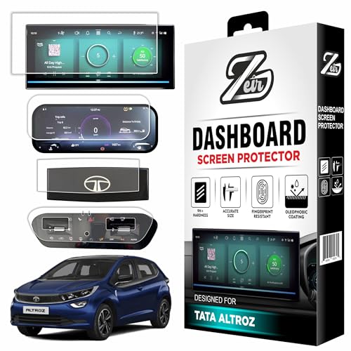 Image of ZEIR [4 PACK] Screen Protector Compatible with TATA ALTROZ Accomplished+S 2026 Model - 10.25 Inch Infotainment [Thin Corners] Touchscreen, 10.25 inch Instrument Cluster, AC Cluster & Steering Panel | 2025 Facelift TataAltroz Display Guard | 9H Hardness, Anti-Scratch & Water Resistant | HD Clarity Dashboard Touchscreen Accessory 2026+ [Not Tempered Glass]