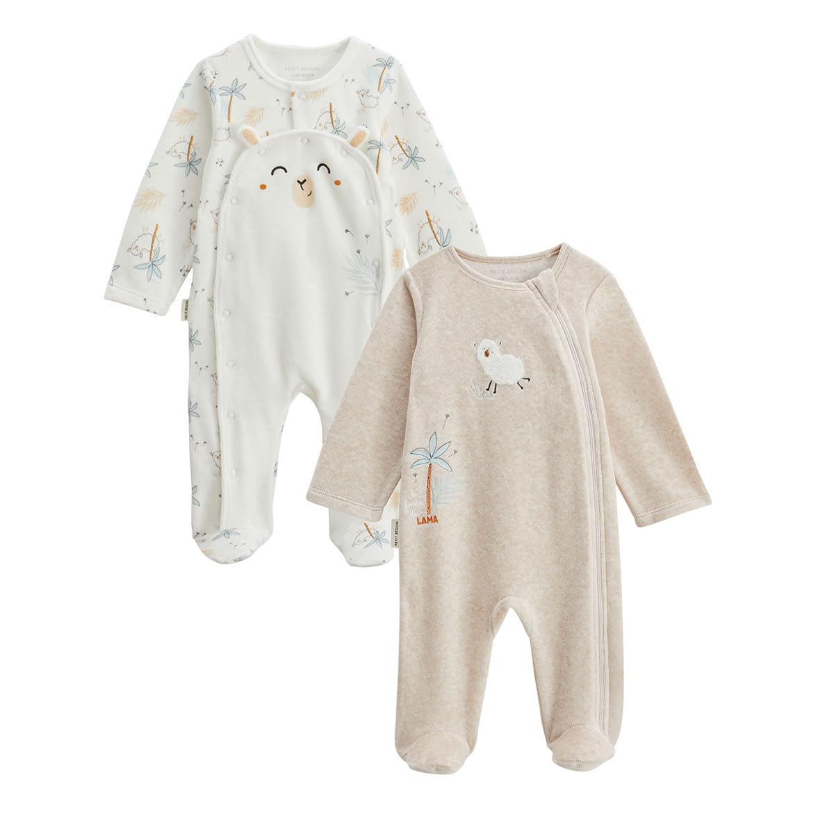 Petit Béguin - Lot de 2 pyjamas bébé en velours Noisette