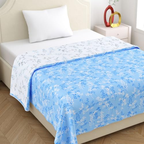 Image of Home Ecstasy 100% Cotton Mulmul Reversible Dohar for Single Bed 210 GSM (56 x 88 inches), Blue