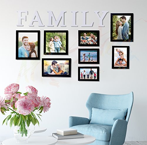 Image of Art Street - FAMILY FIRST set of 8 black wall photo frame with PVC FAMILY
