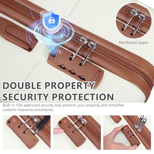 Hoteel Luggage Sets 3 Piece ABS PC Suitcases with Wheels and Side Hook Hardshell 20/24/28 inch Luggage set for Family Trip,Beige4