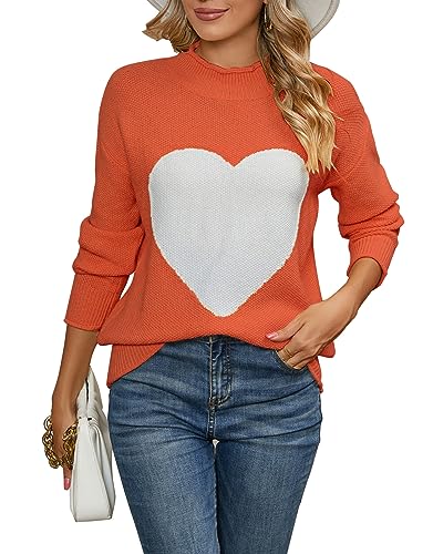 Alsol Lamesa Women's Cute Heart Sweater Long Sleeve Crewneck Pullover Ribbed Knit Casual Sweaters