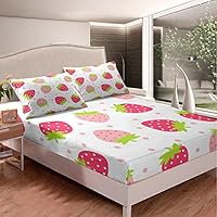 Lenzuola Queen Size Per Bambini SDIII Con Fragole: Set Morbido In Microfibra (4 Pezzi) Antipiega E Resistente