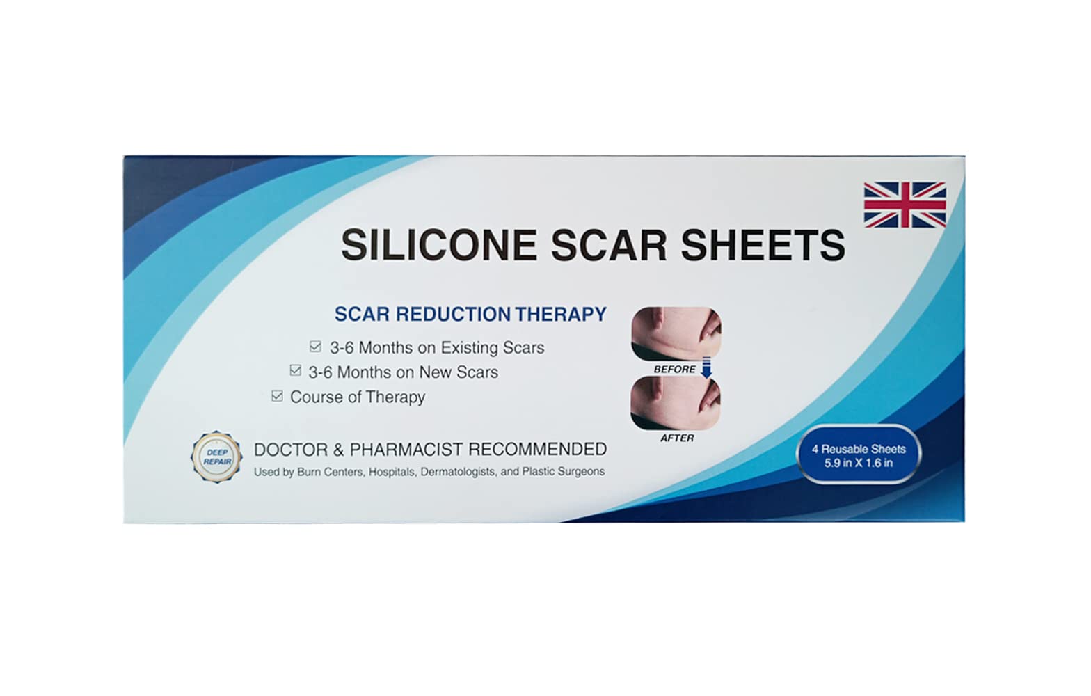 Advanced Silicone Scar Sheets - 4 Reusable Pieces of Scar Tape that is Suitable for Keloid, Surgical, Burn, Acne, and C-Section Scars