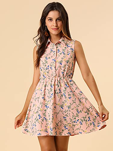Image of Allegra K Women's Floral Printed Half Placket Above Knee Summer Sleeveless Belted Dress
