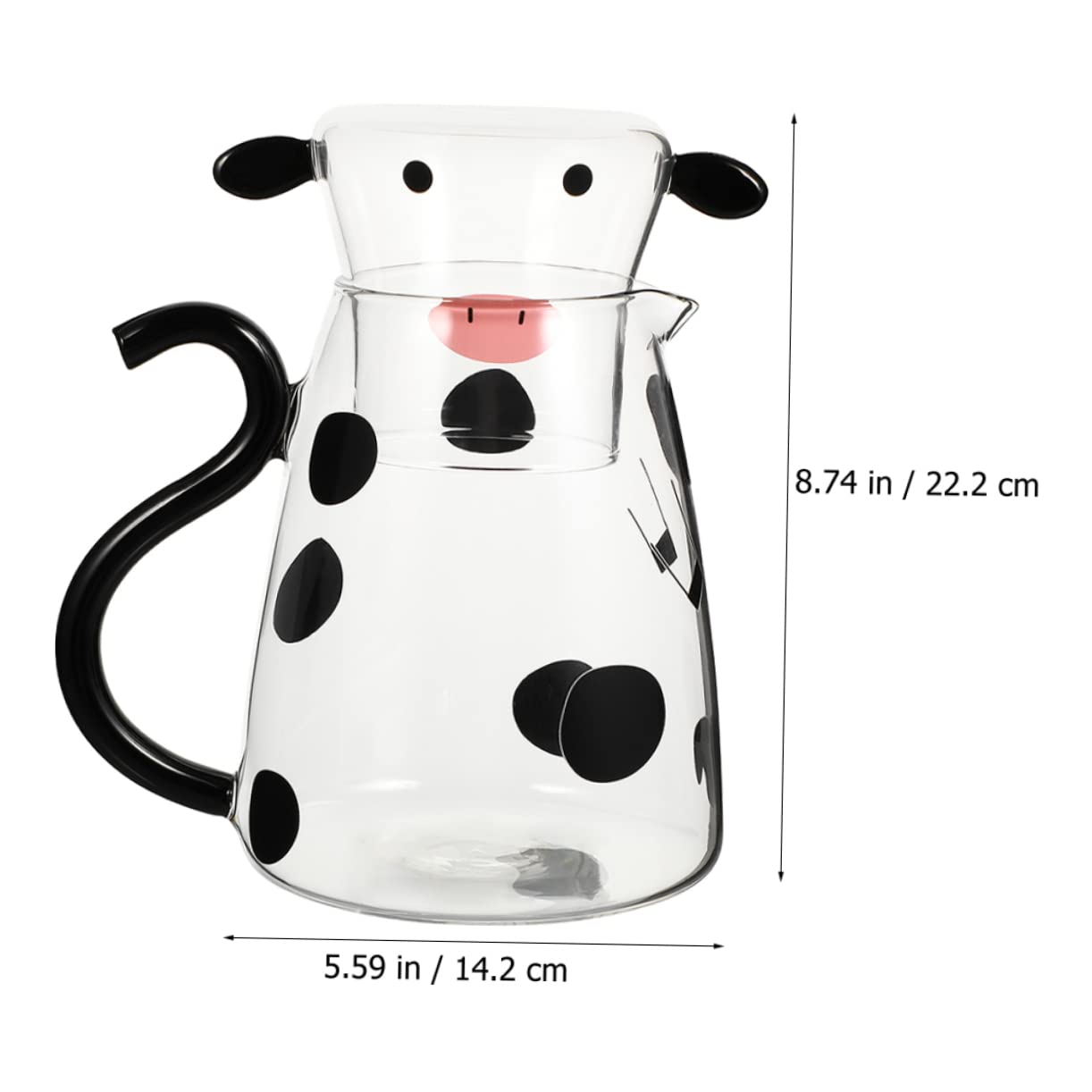 SOLUSTRE Kaltwasserkrug Glas mit Kuhmotiv Glasbecher als Deckel Hitzebeständig für Zuhause Büro Karaffe Großer Wasserspender für Tee Saft Milch