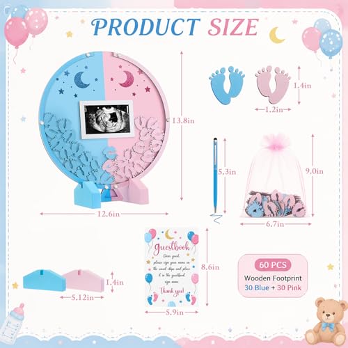 Image of Kosiz Gender Reveal Baby Shower Guest Book, Pink and Blue Footprints Acrylic Guest Book Alternative for 60 Guests, Baby Shower Sign and Nursery Keepsake