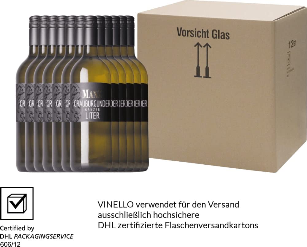 Grauburgunder Liter trocken Weingut Manz Weißwein 12 x 1l VINELLO - 12 x Weinpaket inkl. kostenlosem VINELLO.weinausgießer