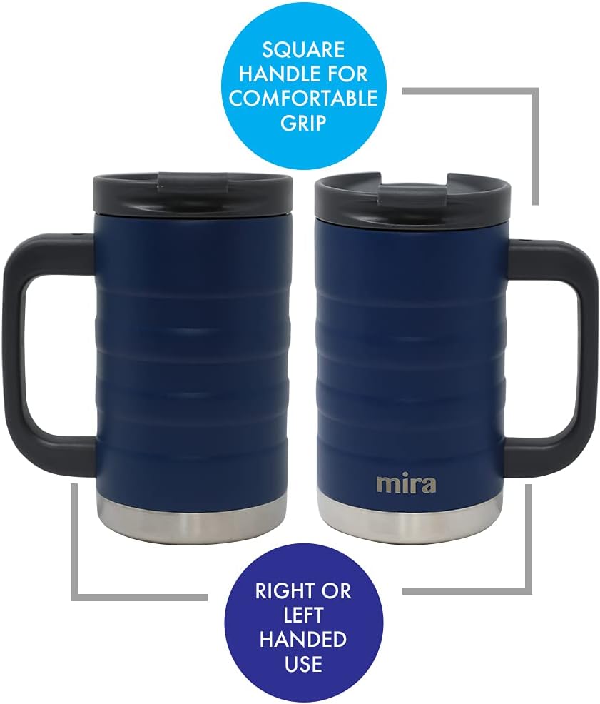 MIRA 14 oz Insulated Coffee Mug with Handle - Stainless Steel Thermo with Secure Lid - Hot & Cold Cup - Admiral Blue - Image 6