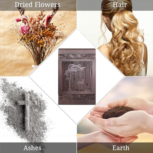 Cremation Urns for Human Ashes Adult Male Female, Wooden Carved Deer Urns Box and Casket for Ashes Men Women Child, Pets Cat Dog Urn, Burial Funeral Memorial Urns for Ashes