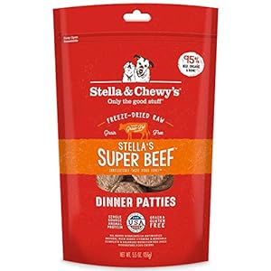 Stella & Chewy's Freeze Dried Raw Dinner Patties – Grain Free Dog Food, Protein Rich Stella’s Super Beef Recipe – 5.5 oz Bag Stella Chewys Freeze Dried Raw Dinner Patties–Grain Free Dog Food Protein Rich Stellas Super Beef Recipe–55 oz Bag