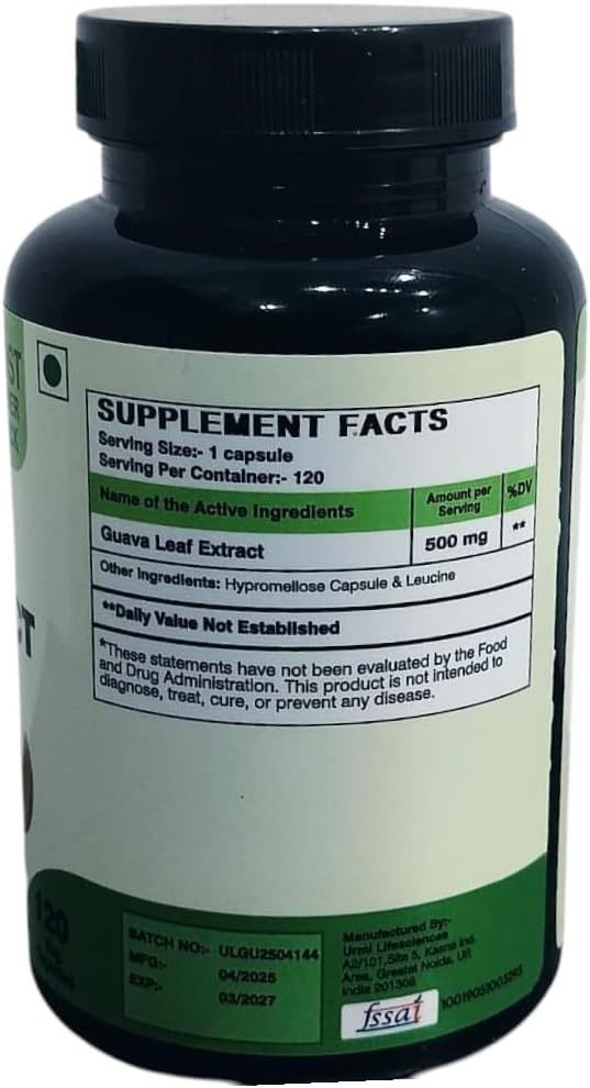 Pure Guava Leaf Extract Supplement 500Mg | Antioxidant Support Digestive Health Skin Vitality | Non GMO Gluten Free Vegan Capsules (120 Count) - Image 2