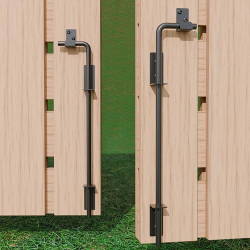 Image of 24 inch Heavy Duty Cane Bolt Gate Drop Rod with Black Finish-Steel Gate Ground Latch Designed for Wood Metal Vinyl Gates or Double Doors Fence Applications-2 Pack