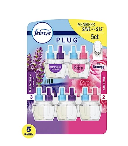 Image of Febreze Plug in Air Fresheners, Mediterranean Lavender, + April Downy, Odor Eliminator for Strong Odors 5 Oil Refills