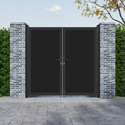 Treslam 6ft(H) x 6ft(W) Aluminum Privacy Double Gate - Outdoor Metal Garden Gate with Lockable Knob,Fully Enclosed Security Gate, Design for Patio, Yard & Backyard, Easy Installation