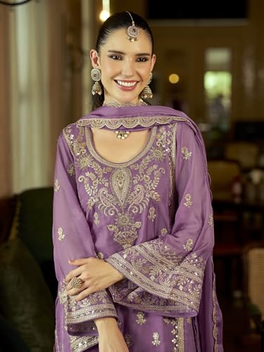 Image of INDO ERA Women's Organza Embroidered Sequinned Kurta & Pant with Dupatta Set | Women Kurta Sets With Dupatta Cotton