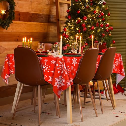 Image of Kochorie 100 Ft x 54 Inch Snowflake Tablecloth Roll with Cutter Box Christmas Themed Snowflake Printed Cut to Size Table Cover Disposable Winter Backdrop for Frozen Birthday Party Supplies