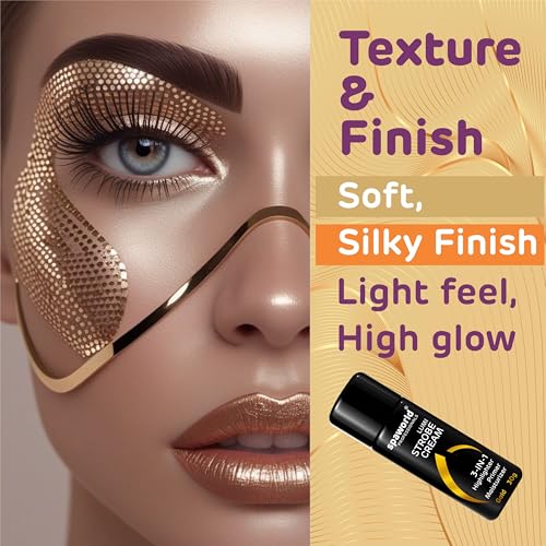 Image of Strobe Cream For Face Gold (30g) | Superb Radiant Combo | Highlighter + Primer + Moisturizer | Hydrating & Illuminating Makeup Base for Instant Glow (Gold)
